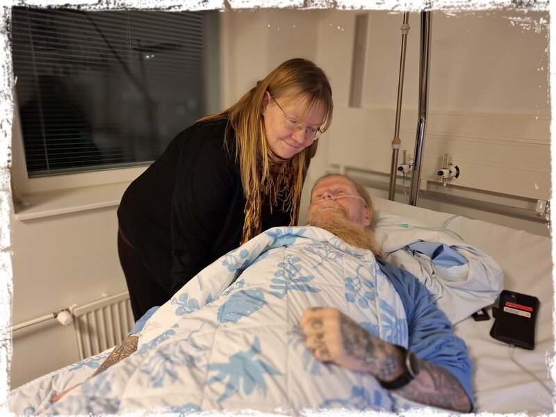 My wife visiting me in the hospital